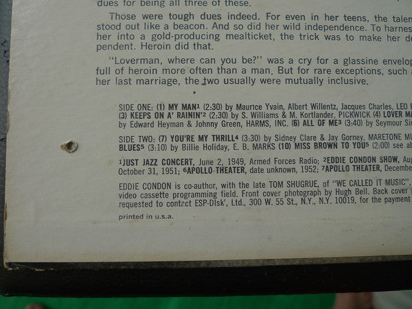 Billie Holiday : Lady Lives Volume 1: Broadcast Performances 1949-1953 (LP, Album, Lig)