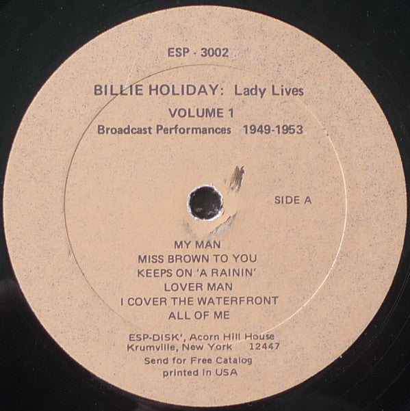 Billie Holiday : Lady Lives Volume 1: Broadcast Performances 1949-1953 (LP, Album, Lig)
