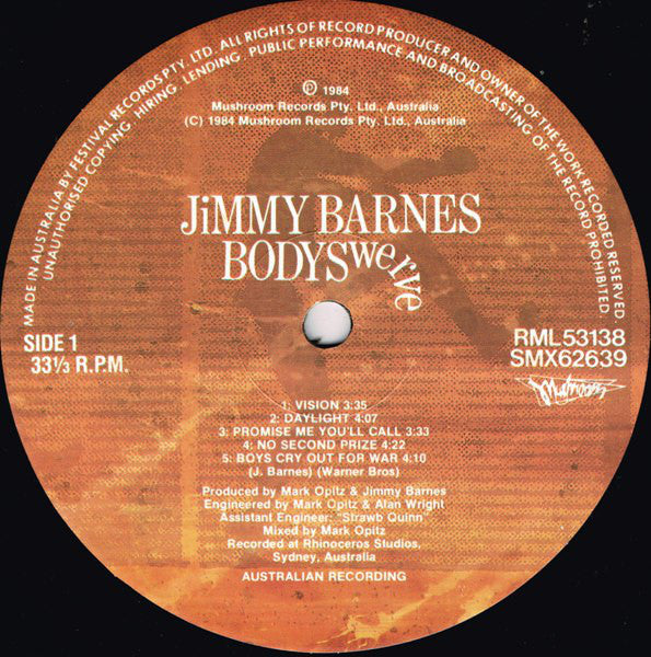 Jimmy Barnes : Bodyswerve (LP, Album, Gat)