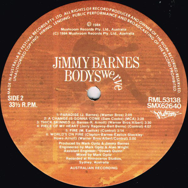 Jimmy Barnes : Bodyswerve (LP, Album, Gat)