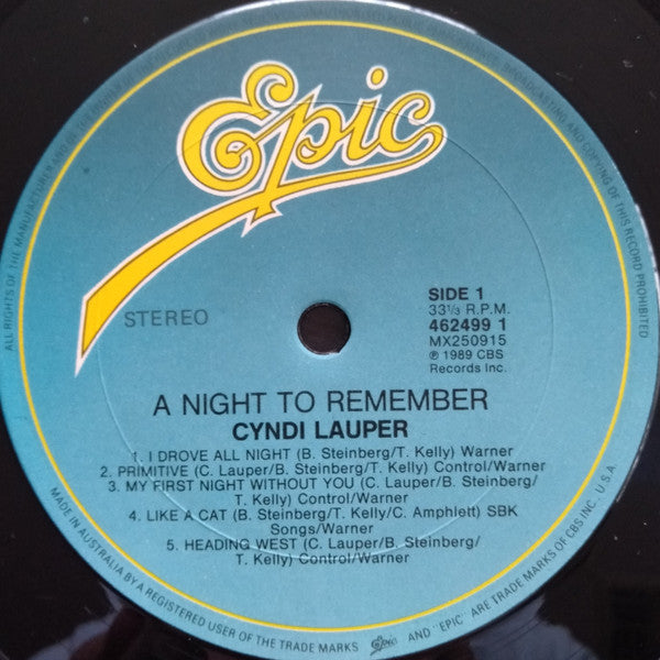 Cyndi Lauper : A Night To Remember (LP, Album)