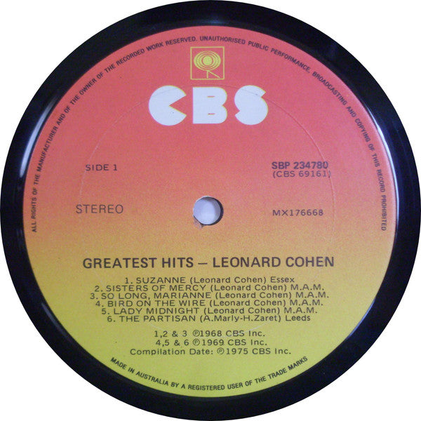 Leonard Cohen : Greatest Hits (LP, Comp)