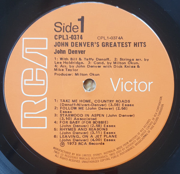 John Denver : John Denver's Greatest Hits (LP, Comp, Ora)