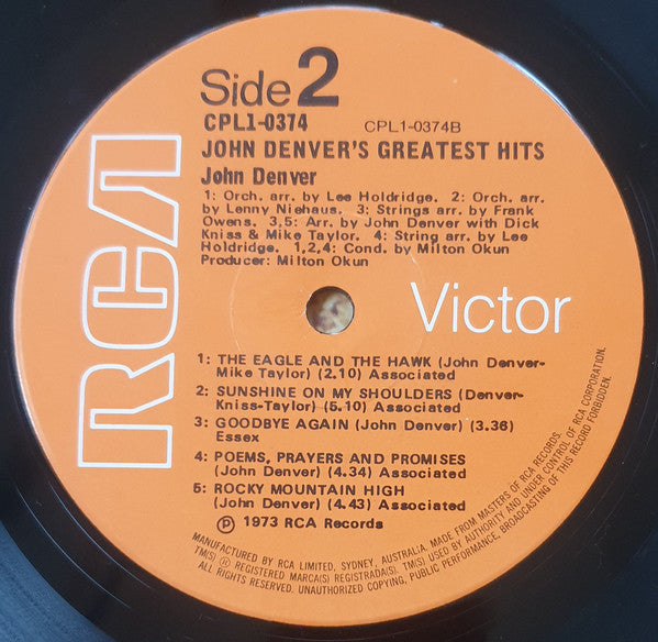 John Denver : John Denver's Greatest Hits (LP, Comp, Ora)