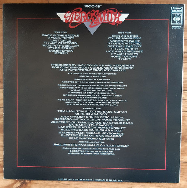 Aerosmith : “Rocks” (LP, Album, Tex)