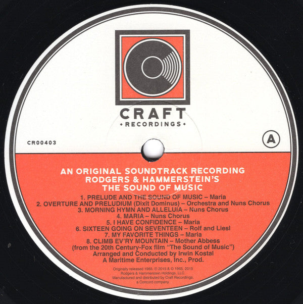 Rodgers And Hammerstein* / Julie Andrews, Christopher Plummer, Irwin Kostal : The Sound Of Music (An Original Soundtrack Recording) (LP, Album, RE)
