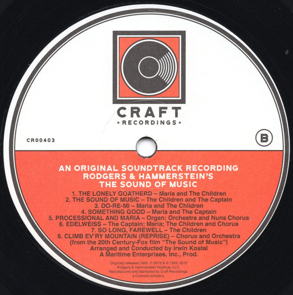 Rodgers And Hammerstein* / Julie Andrews, Christopher Plummer, Irwin Kostal : The Sound Of Music (An Original Soundtrack Recording) (LP, Album, RE)