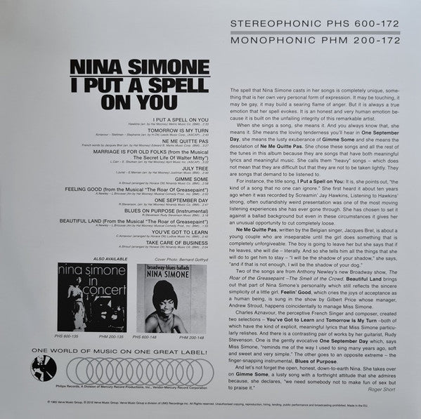 Nina Simone : I Put A Spell On You (LP, Album, RE, 180)
