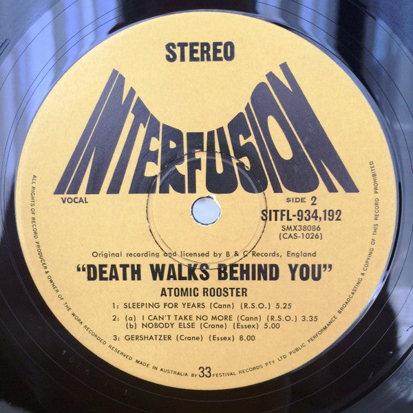 Atomic Rooster : Death Walks Behind You (LP, Album, Gat)