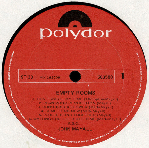 John Mayall : Empty Rooms (LP, Album, RE)