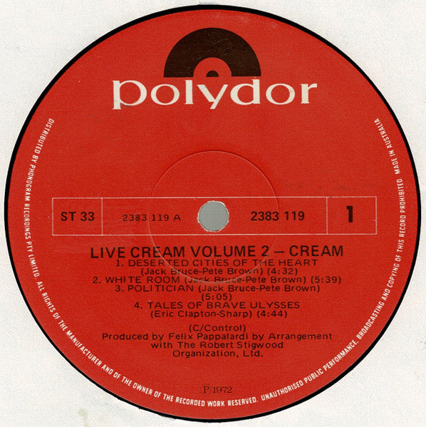 Cream (2) : Live Cream Volume II (LP, Album)