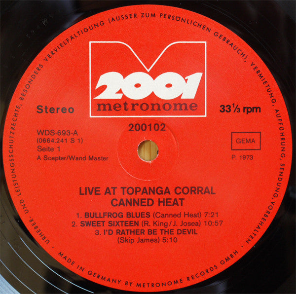 Canned Heat : Live At Topanga Corral (LP, Album, RE)