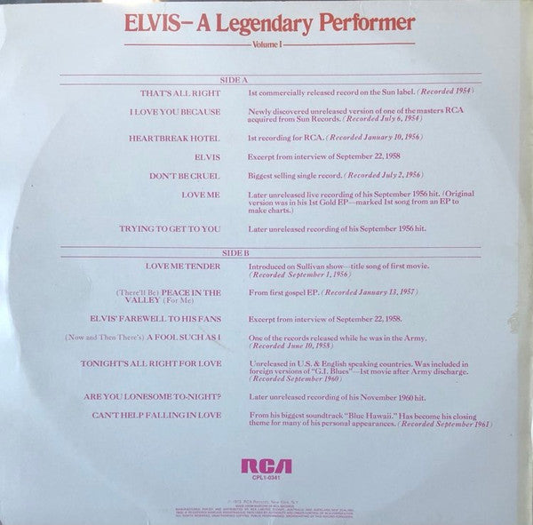 Elvis* : A Legendary Performer - Volume 1 (LP, Comp)