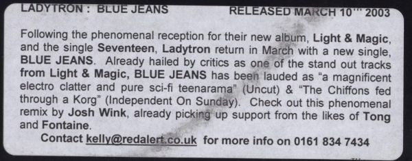 Ladytron : Blue Jeans (Josh Wink Remixes) (12", Ltd, Promo)