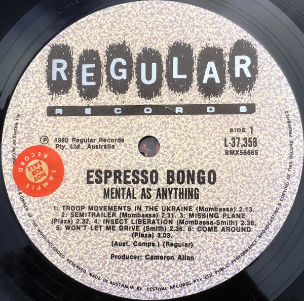 Mental As Anything : Espresso Bongo (LP, Album, Fir)