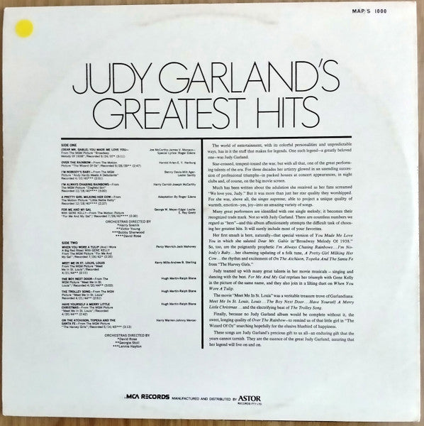 Judy Garland : Judy Garland's Greatest Hits (LP, Comp)