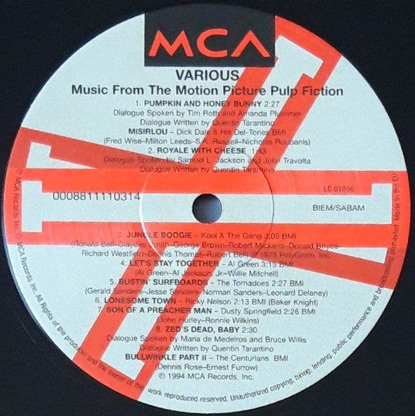 Various : Pulp Fiction (Music From The Motion Picture) (LP, Comp, RE, RM, RP, 180)