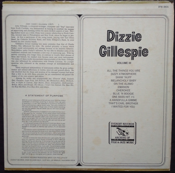 Dizzy Gillespie : Volume III (LP, Comp, M/Print)