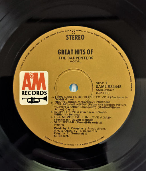 Carpenters : Great Hits Of The Carpenters (LP, Comp, Gat)