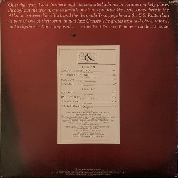 Dave Brubeck And Paul Desmond : 1975: The Duets (LP, Album, Mono, Gat)