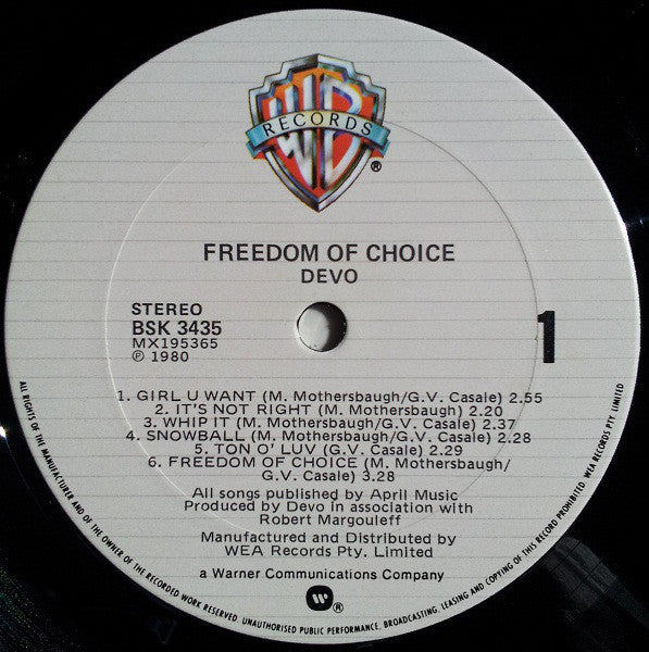 Devo : Freedom Of Choice (LP, Album)