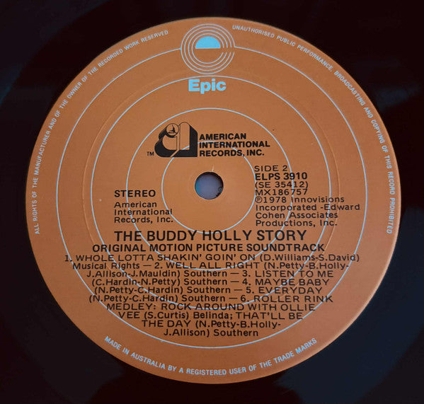 Gary Busey : The Buddy Holly Story - Original Motion Picture Soundtrack (LP, Album)