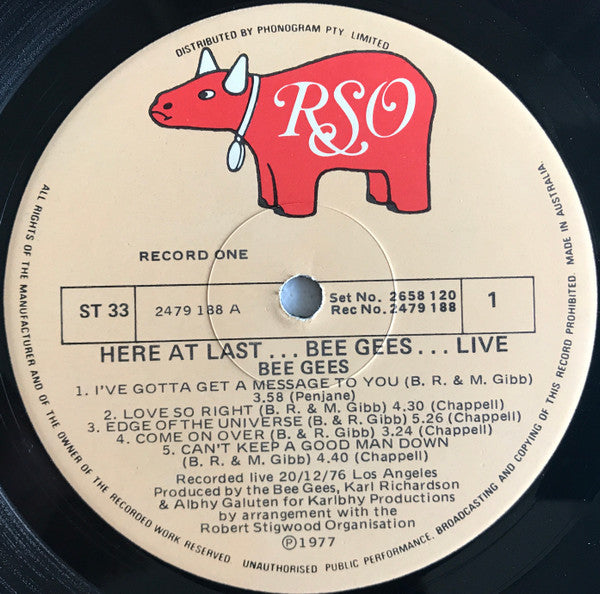 Bee Gees : Here At Last Bee Gees Live (2xLP, Album)