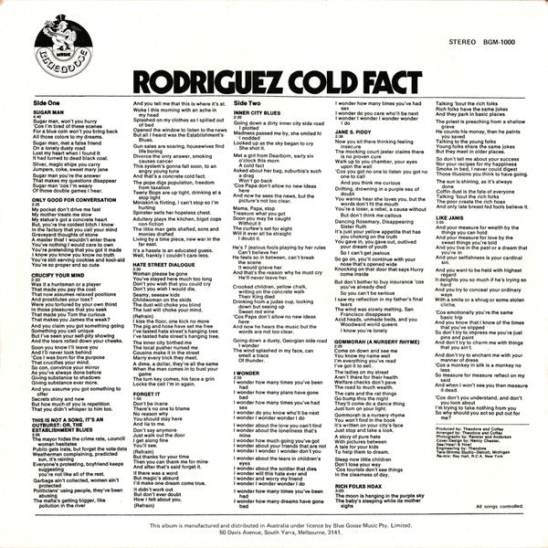 Sixto Rodriguez : Cold Fact (LP, Album, RE)
