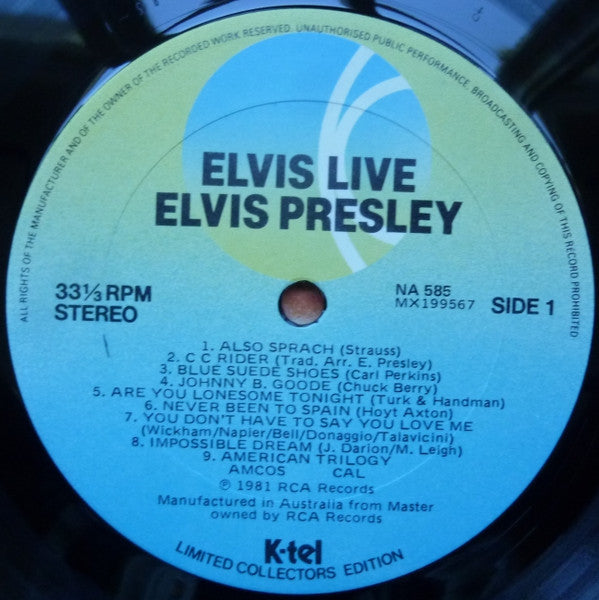 Elvis Presley : Elvis Live (LP, Comp)
