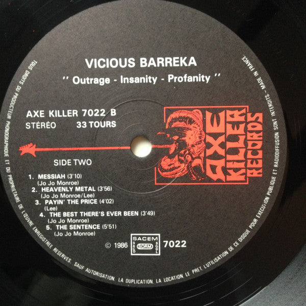 Vicious Barreka : Outrage, Insanity & Profanity (LP, Album)