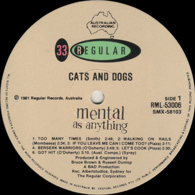 Mental As Anything : Cats & Dogs (LP, Album)