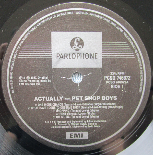 Pet Shop Boys : Actually (LP, Album)