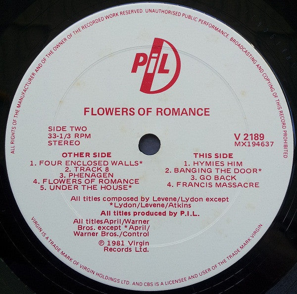 Public Image Limited : The Flowers Of Romance (LP, Album)