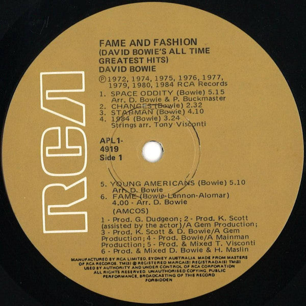 David Bowie : Fame And Fashion (David Bowie's All Time Greatest Hits) (LP, Comp)