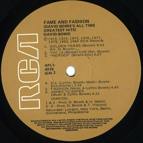 David Bowie : Fame And Fashion (David Bowie's All Time Greatest Hits) (LP, Comp)