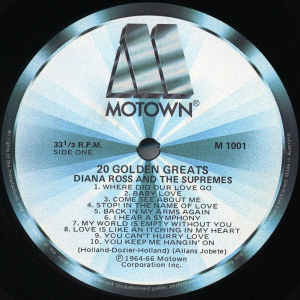 Diana Ross & The Supremes* : 20 Golden Greats (LP, Comp, RE)