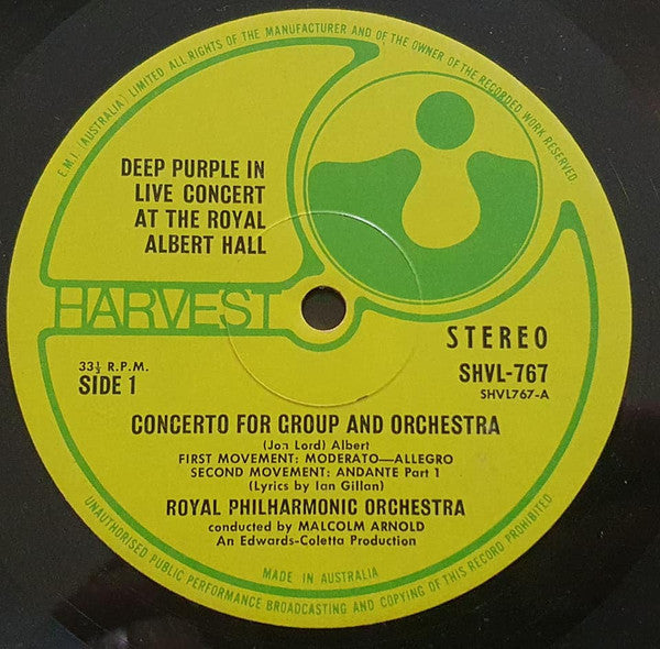 Deep Purple & Royal Philharmonic Orchestra Conducted By Malcolm Arnold : Concerto For Group And Orchestra (LP, Album)