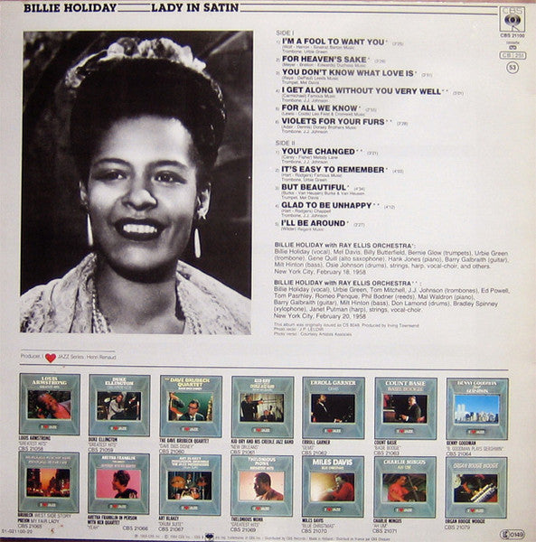 Billie Holiday With Ray Ellis And His Orchestra : Lady In Satin (LP, Album, RE)