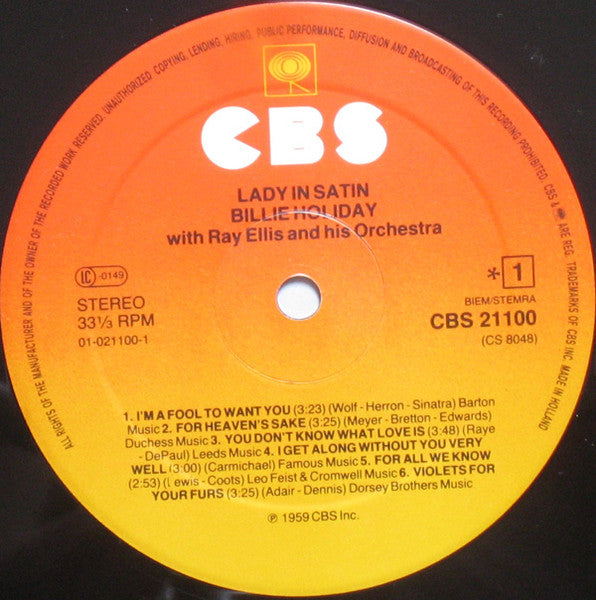 Billie Holiday With Ray Ellis And His Orchestra : Lady In Satin (LP, Album, RE)