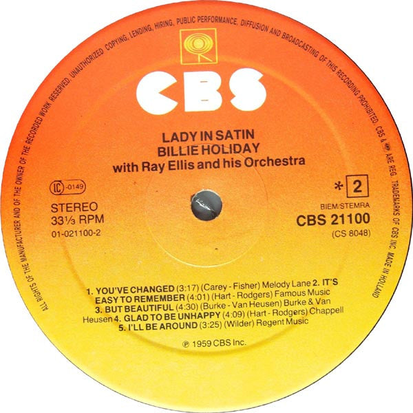 Billie Holiday With Ray Ellis And His Orchestra : Lady In Satin (LP, Album, RE)