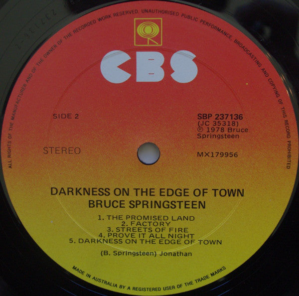 Bruce Springsteen : Darkness On The Edge Of Town (LP, Album)