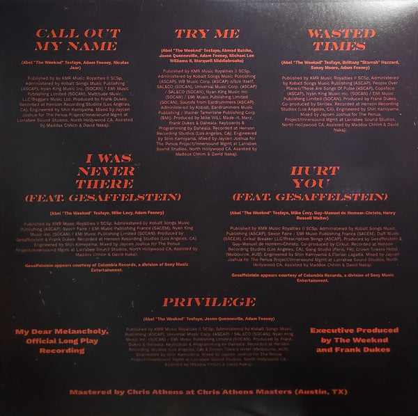 The Weeknd : My Dear Melancholy, (LP, S/Sided, EP, Etch, RE, 180)