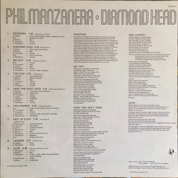 Phil Manzanera : Diamond Head (LP, Album, RE)