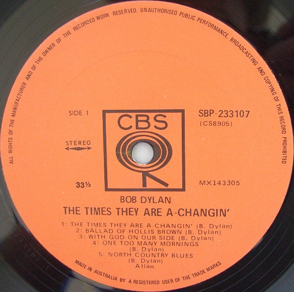 Bob Dylan : The Times They Are A-Changin' (LP, Album, RE)