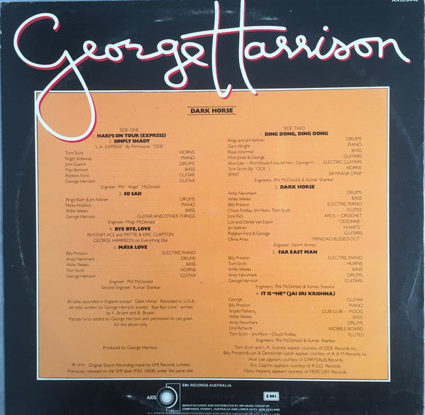 George Harrison : Dark Horse (LP, Album, RE)