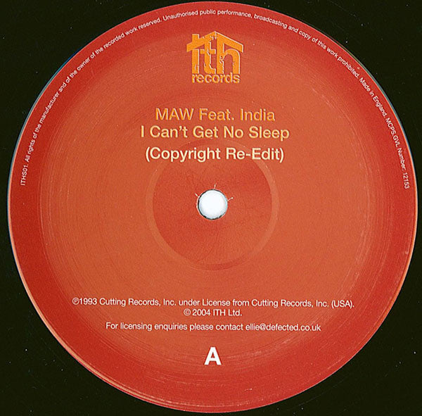 Masters At Work Feat. India / The Latin Project : I Can't Get No Sleep (Copyright Re-Edit) / Lei Lo Lai (MAW Mix B's Re-Edit) (12")