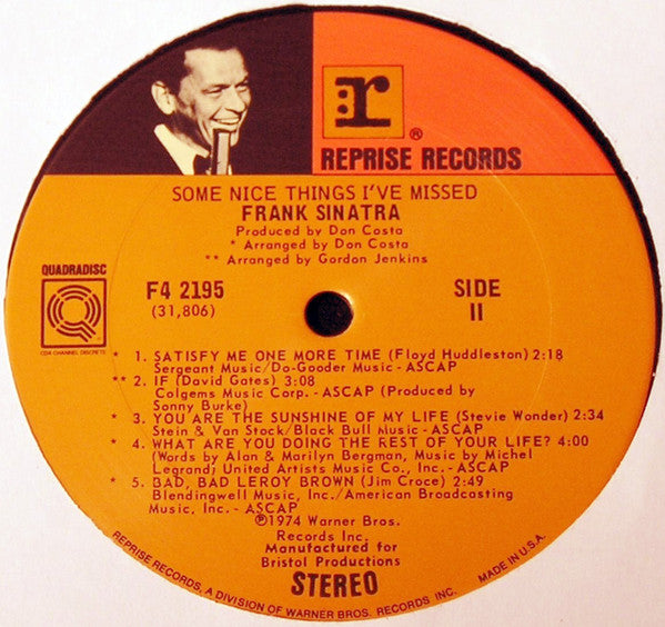 Frank Sinatra : Some Nice Things I've Missed (LP, Album, Quad)