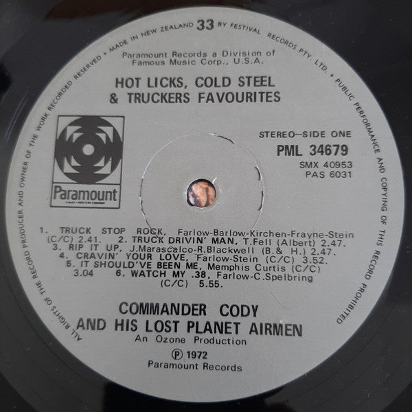 Commander Cody And His Lost Planet Airmen : Hot Licks, Cold Steel & Truckers Favorites (LP, Album)