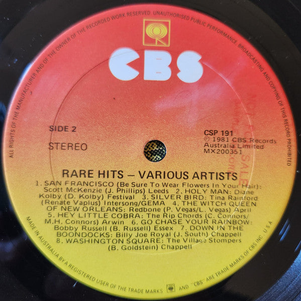 Various : Rare Hits (LP, Comp)