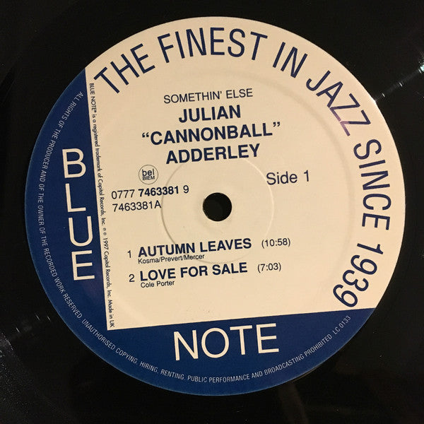 Cannonball Adderley, Miles Davis, Hank Jones, Sam Jones, Art Blakey : Somethin' Else (LP, Album, RE)